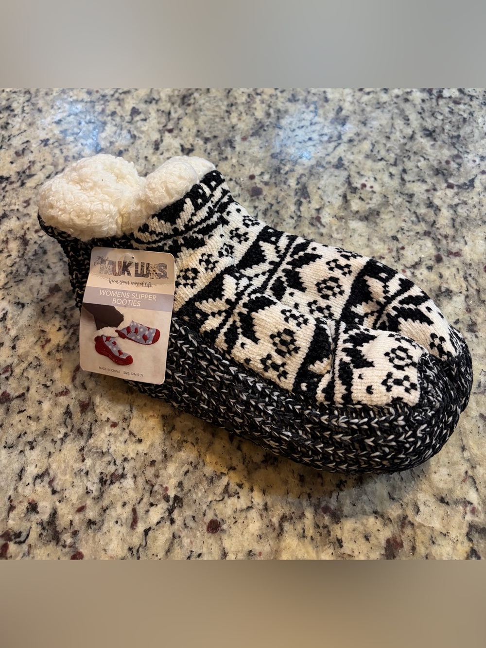 Muk Luks Black and White Knit Slipperi Booties